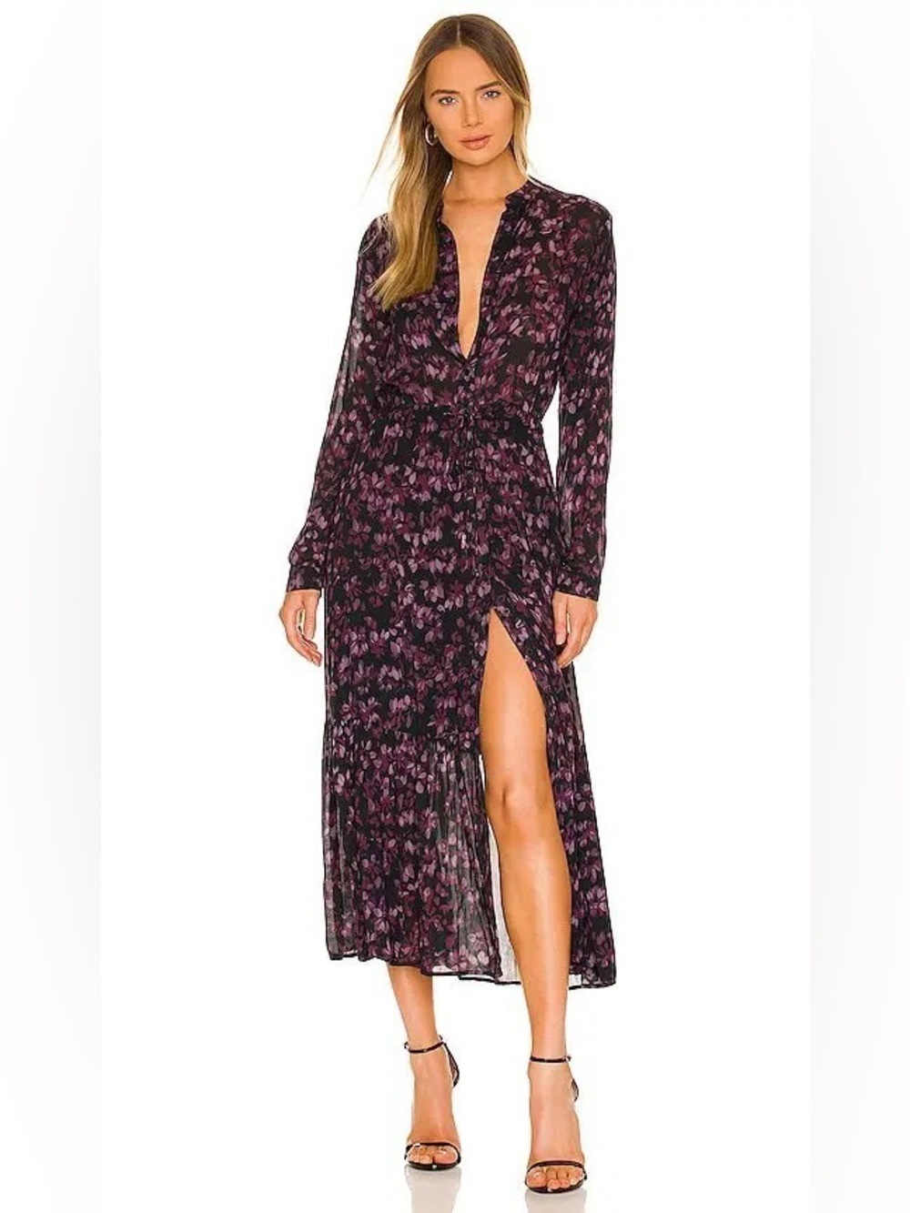 Bella Dahl Ruffle Hem Shirt Dres Purple Black Floral